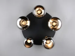Große Retro LED Deckenleuchte mit 5 Glasschirmen Chrom Ø 63,5cm