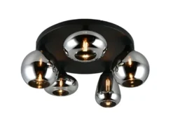 Große Retro LED Deckenleuchte mit 5 Glasschirmen Chrom Ø 63,5cm