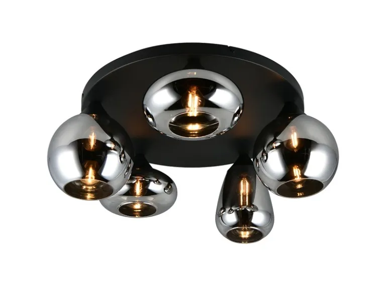 Große Retro LED Deckenleuchte mit 5 Glasschirmen Chrom Ø 63,5cm