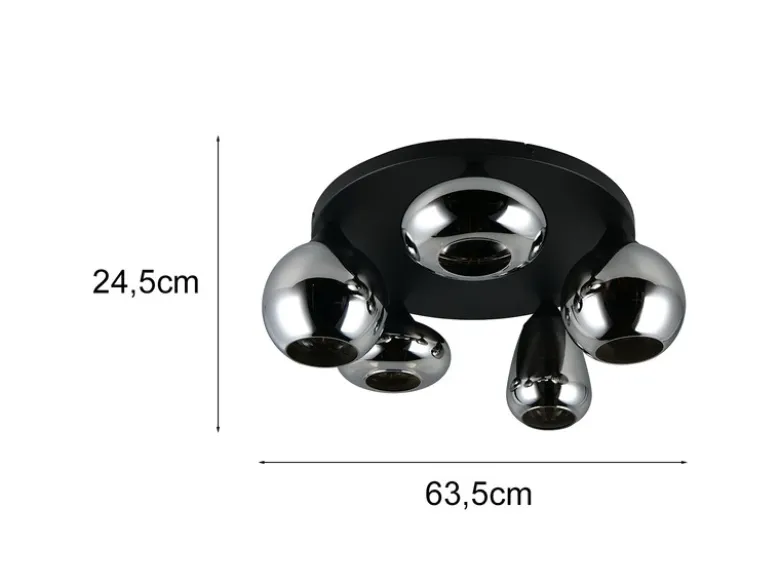 Große Retro LED Deckenleuchte mit 5 Glasschirmen Chrom Ø 63,5cm