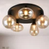 Große Retro LED Deckenleuchte mit 5 Glasschirmen Amberfarbig Ø 63,5cm