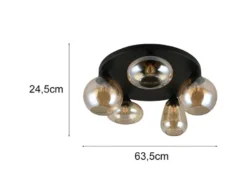 Große Retro LED Deckenleuchte mit 5 Glasschirmen Amberfarbig Ø 63,5cm