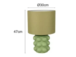 Große Retro LED Tischlampe mit Keramikfuß & Stoffschirm Grün, Höhe 47cm