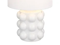 Große Retro LED Tischlampe mit Keramikfuß & Stoffschirm Weiß, Höhe 47cm
