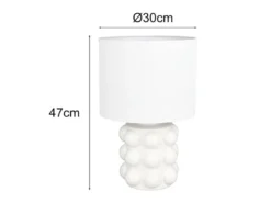 Große Retro LED Tischlampe mit Keramikfuß & Stoffschirm Weiß, Höhe 47cm