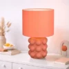 Große Retro LED Tischlampe mit Keramikfuß & Stoffschirm Orange, Höhe 47cm