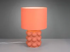 Große Retro LED Tischlampe mit Keramikfuß & Stoffschirm Orange, Höhe 47cm