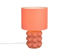 Große Retro LED Tischlampe mit Keramikfuß & Stoffschirm Orange, Höhe 47cm