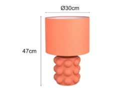 Große Retro LED Tischlampe mit Keramikfuß & Stoffschirm Orange, Höhe 47cm