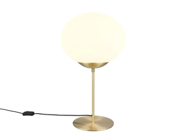 Große Retro LED Tischleuchte Messing mit Glaskugel, Höhe 52cm