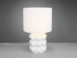 Große Retro Tischlampe KATE mit Keramikfuß & Stoffschirm Weiß, Höhe 47cm