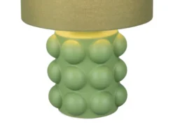 Große Retro Tischlampe KATE mit Keramikfuß & Stoffschirm Grün, Höhe 47cm