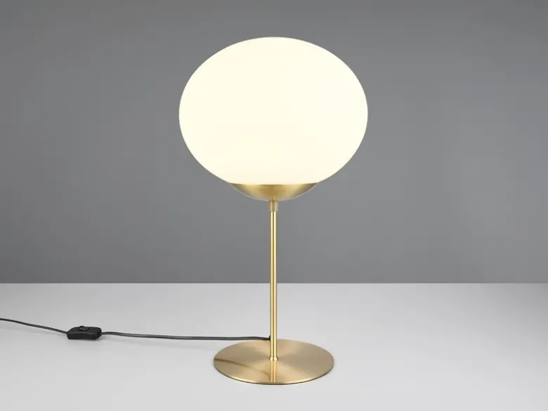 Große Retro Tischleuchte FOMENTO Messing mit Glaskugel, Höhe 52cm
