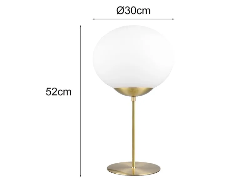 Große Retro Tischleuchte FOMENTO Messing mit Glaskugel, Höhe 52cm