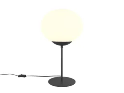 Große Retro Tischleuchte FOMENTO Schwarz mit Glaskugel, Höhe 52cm