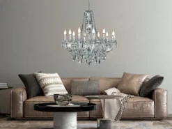 Großer Kronleuchter LÜSTER 10-flammig Silber Chrom mit Acryl Kristall, Ø 76cm