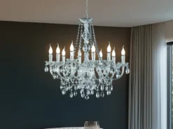 Großer Kronleuchter LÜSTER 10-flammig Silber Chrom mit Acryl Kristall, Ø 76cm