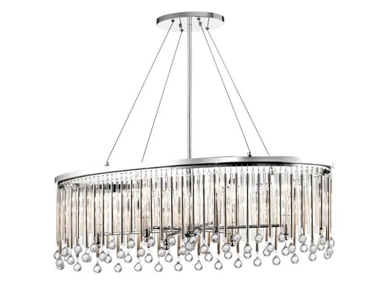 Großer Kronleuchter PIPER 6-flammig mit filigranem Kristallglas Chrom 92cm Breit