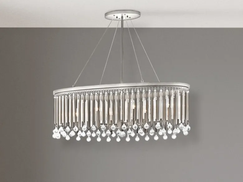 Großer Kronleuchter PIPER 6-flammig mit filigranem Kristallglas Chrom 92cm Breit