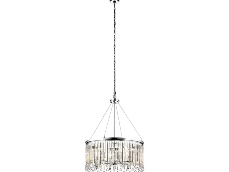 Großer Kronleuchter PIPER 6-flammig mit filigranem Kristall Glas Chrom, Ø 61,6cm