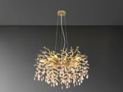 Großer Kronleuchter QUEENA Gold 10-flammig mit Glas Kristall 2-farbig Ø 80cm