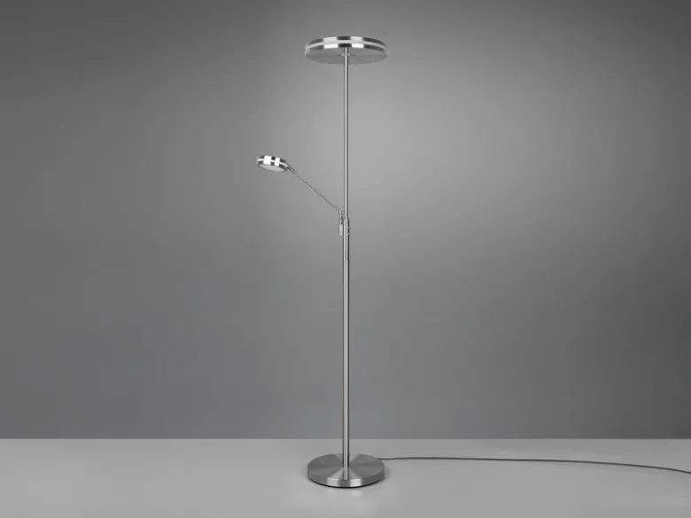 Großer LED Deckenfluter FRANKLIN mit Lesearm, Höhe 181cm, Silber