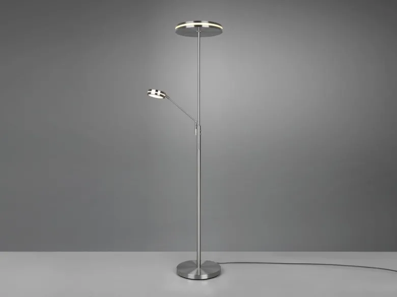 Großer LED Deckenfluter FRANKLIN mit Lesearm, Höhe 181cm, Silber