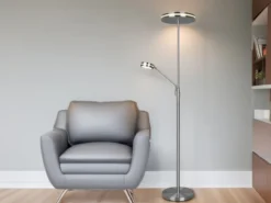 Großer LED Deckenfluter FRANKLIN mit Lesearm, Höhe 181cm, Silber