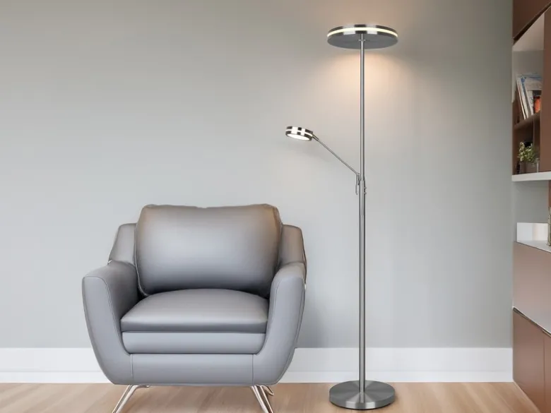 Großer LED Deckenfluter FRANKLIN mit Lesearm, Höhe 181cm, Silber