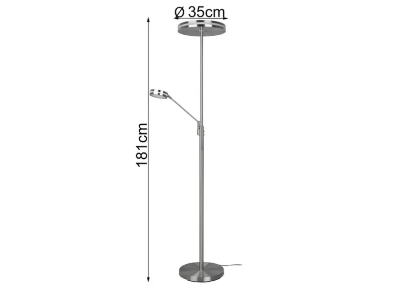 Großer LED Deckenfluter FRANKLIN mit Lesearm, Höhe 181cm, Silber
