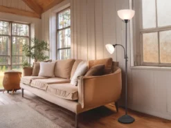 Großer LED Deckenfluter im Landhausstil mit Leselampe, Höhe 184cm