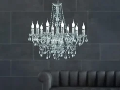 Großer LED Kronleuchter 10-flammig Silber Chrom mit Acryl Kristall Ø 76cm