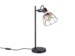 Große Schreibtischleuchte JEROME mit Rattan & Gitter Lampenschirm, Höhe 50cm
