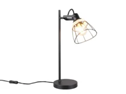 Große Schreibtischleuchte JEROME mit Rattan & Gitter Lampenschirm, Höhe 50cm