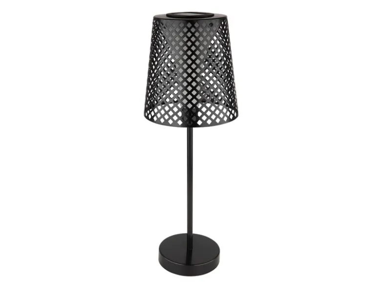 Große Solar Tischleuchte, Metall schwarz mit Musterstanzungen Höhe 50cm