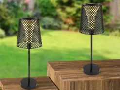 Große Solar Tischleuchten 2er SET mit gestanztem Metallschirm schwarz, Höhe 50cm