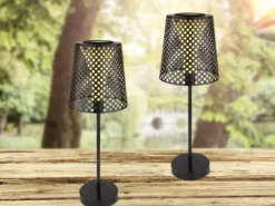 Große Solar Tischleuchten 2er SET mit gestanztem Metallschirm schwarz, Höhe 50cm