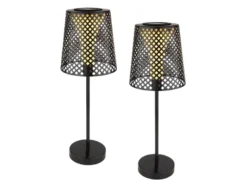 Große Solar Tischleuchten 2er SET mit gestanztem Metallschirm schwarz, Höhe 50cm
