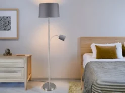 Große Stehlampe HENTA mit Leselampe und Stoffschirm Grau, Höhe 170cm