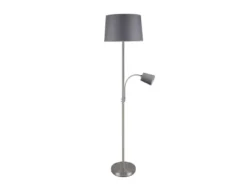 Große Stehlampe HENTA mit Leselampe und Stoffschirm Grau, Höhe 170cm