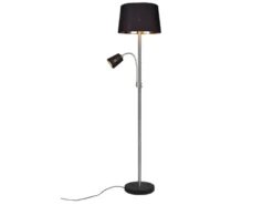Große Stehlampe HENTA mit Leselampe, Stoffschirm Schwarz Gold Höhe 180cm