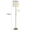 Große Stehlampe HOTEL Messing mit Leselampe & E27 Stoffschirm Creme, Höhe 170cm