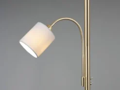 Große Stehlampe HOTEL Messing mit Leselampe & E27 Stoffschirm Creme, Höhe 170cm