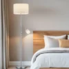 Große Stehlampe HOTEL Silber mit Leselampe & E27 Stoffschirm Weiß, Höhe 170cm