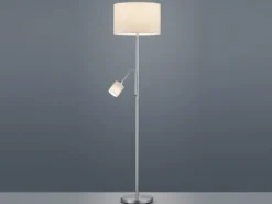 Große Stehlampe HOTEL Silber mit Leselampe & E27 Stoffschirm Weiß, Höhe 170cm