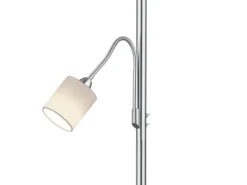 Große Stehlampe HOTEL Silber mit Leselampe & E27 Stoffschirm Weiß, Höhe 170cm