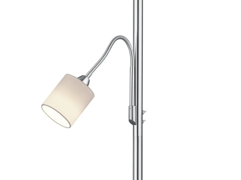 Große Stehlampe HOTEL Silber mit Leselampe & E27 Stoffschirm Weiß, Höhe 170cm