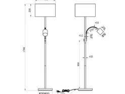 Große Stehlampe HOTEL Silber mit Leselampe & E27 Stoffschirm Grau, Höhe 170cm
