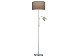 Große Stehlampe HOTEL Silber mit Leselampe & E27 Stoffschirm Grau, Höhe 170cm