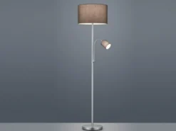 Große Stehlampe HOTEL Silber mit Leselampe & E27 Stoffschirm Grau, Höhe 170cm